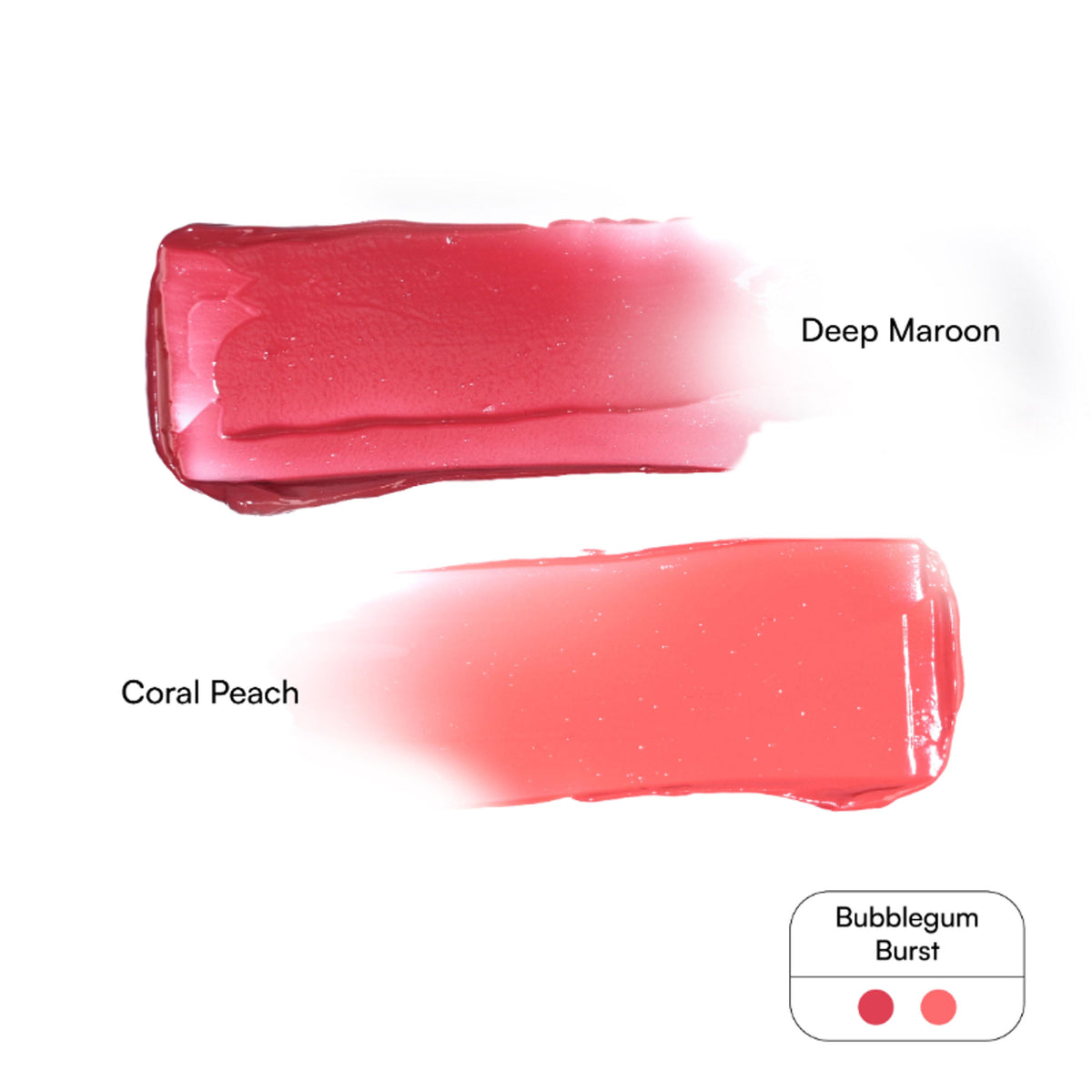 Gush Beauty Gush Beauty 2-in-1 Lip and Cheek Tint in Bubblegum Burst, showing vibrant pink blush and lip color on lips and cheeks.