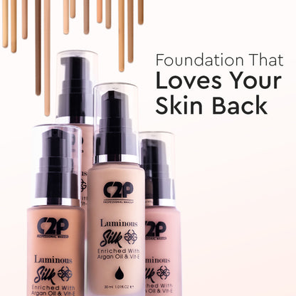 C2p Pro Luminous Silk High Coverage Liquid Foundation For Face Makeup - Fair 02
