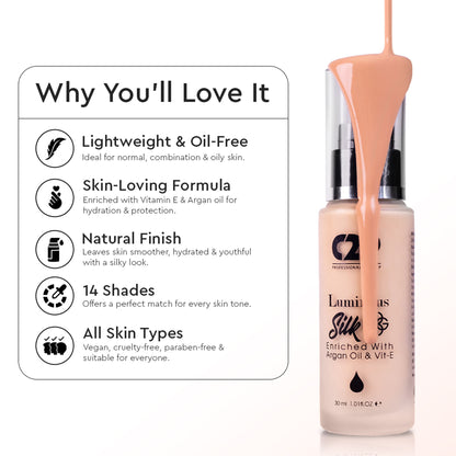 C2p Pro Luminous Silk High Coverage Liquid Foundation For Face Makeup - Light 03