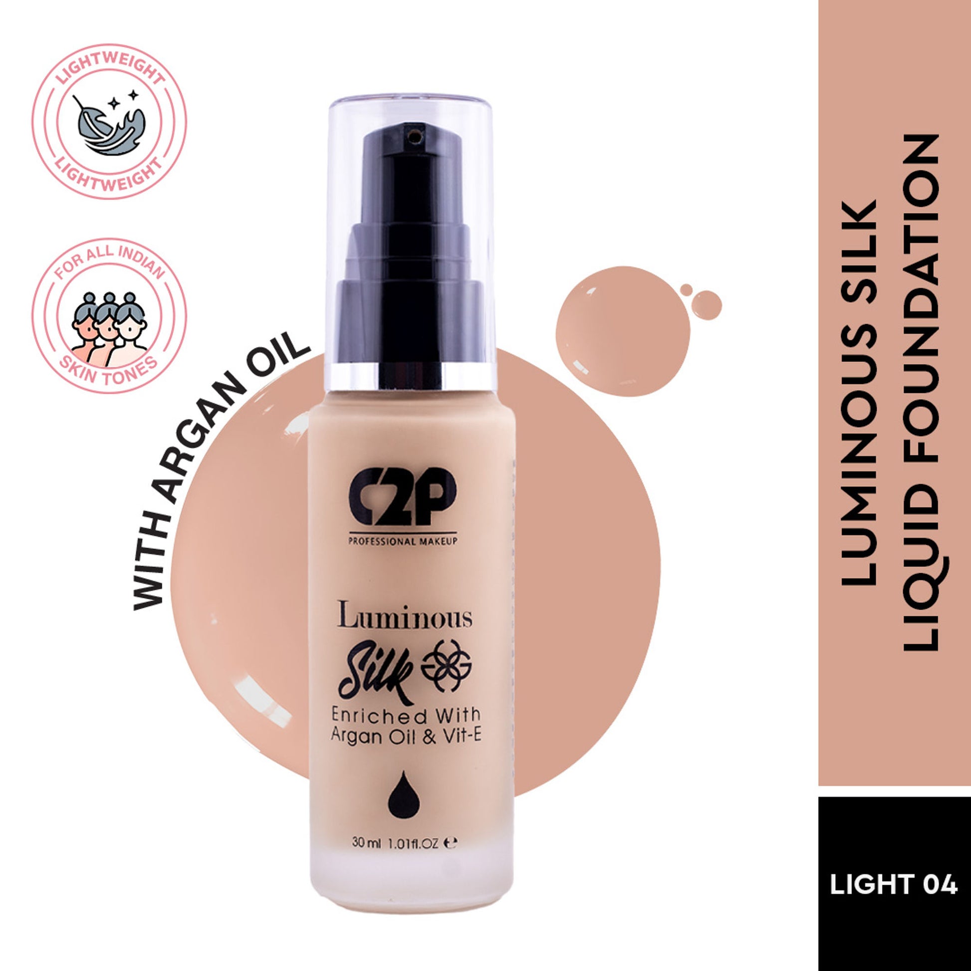 C2p Pro Luminous Silk High Coverage Liquid Foundation For Face Makeup - Light 04