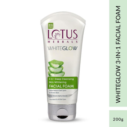 Lotus Herbals WhiteGlow 3 In 1 Deep Cleansing Facial Foam, Acne & Oil-Control For All Skin Types