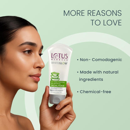 Lotus Herbals WhiteGlow 3 In 1 Deep Cleansing Facial Foam, Acne & Oil-Control For All Skin Types