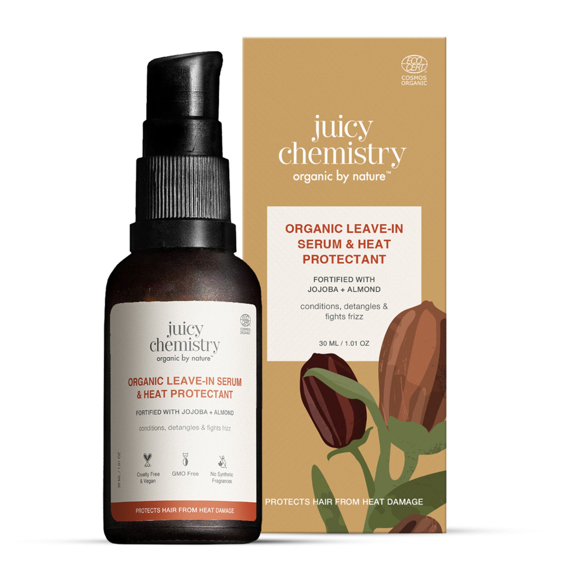Juicy Chemistry Certified Organic Leave-in Hair Serum & Heat Protectant Fortified with Jojoba