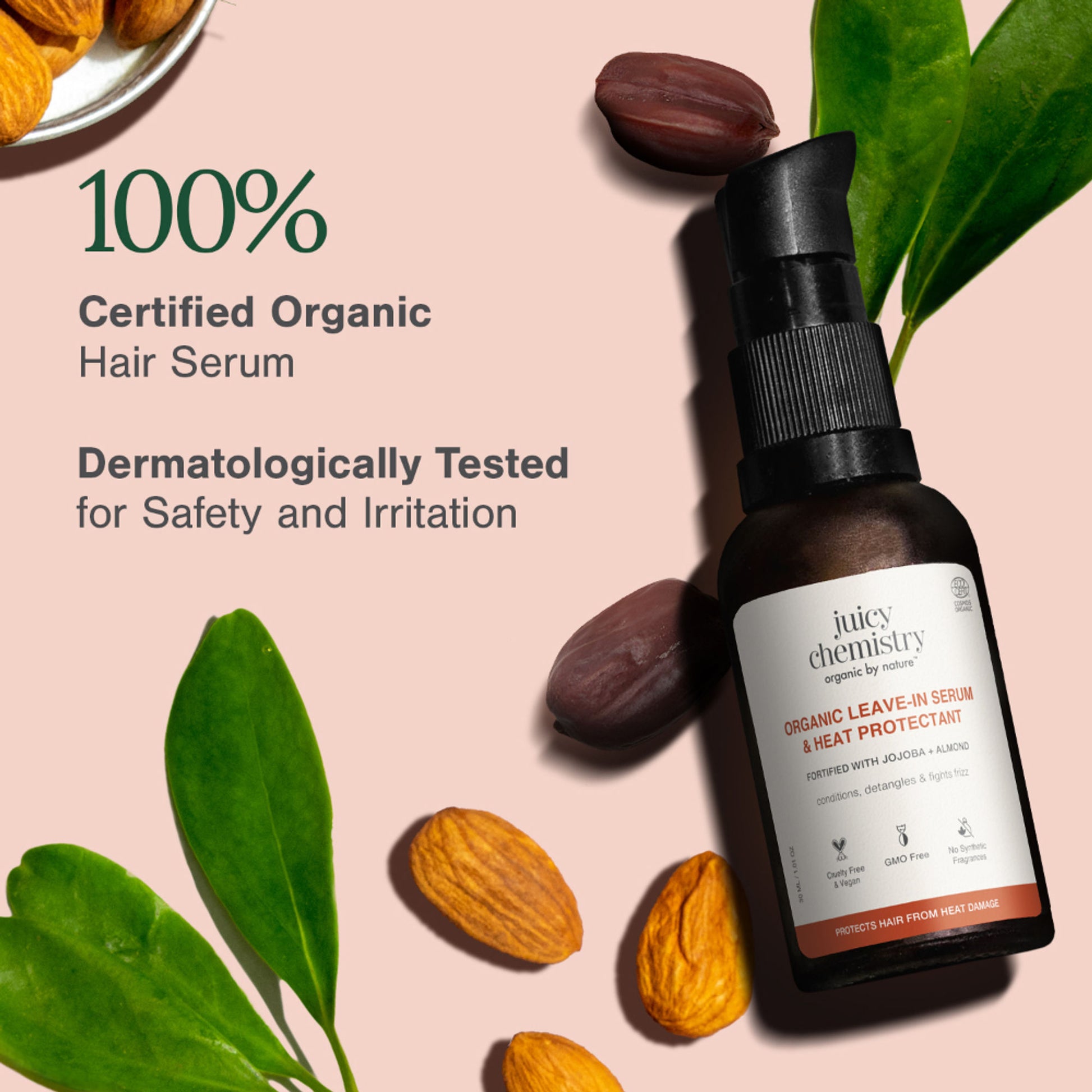 Juicy Chemistry Certified Organic Leave-in Hair Serum & Heat Protectant Fortified with Jojoba