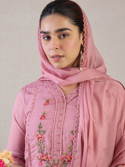 Indyancart IE Women Ethnic Motifs Embroidered Regular Thread Work Kurta with Trousers & Dupatta