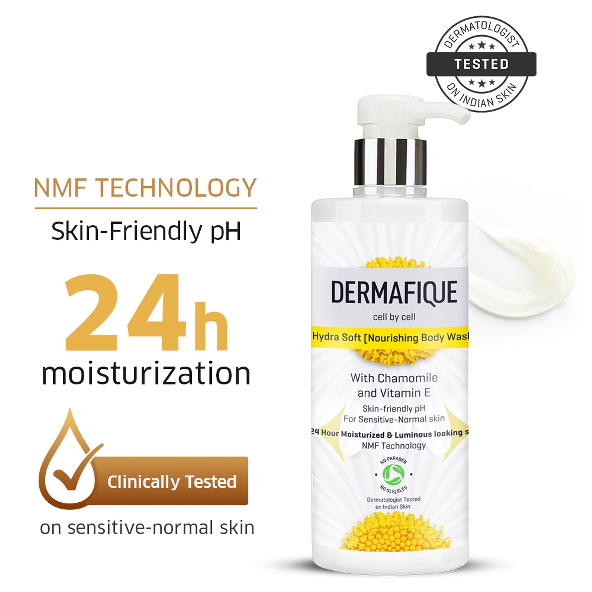 Dermafique Hydra Soft Nourishing Body Wash - 24hr Moisture, Hyaluronic Acid & NMF