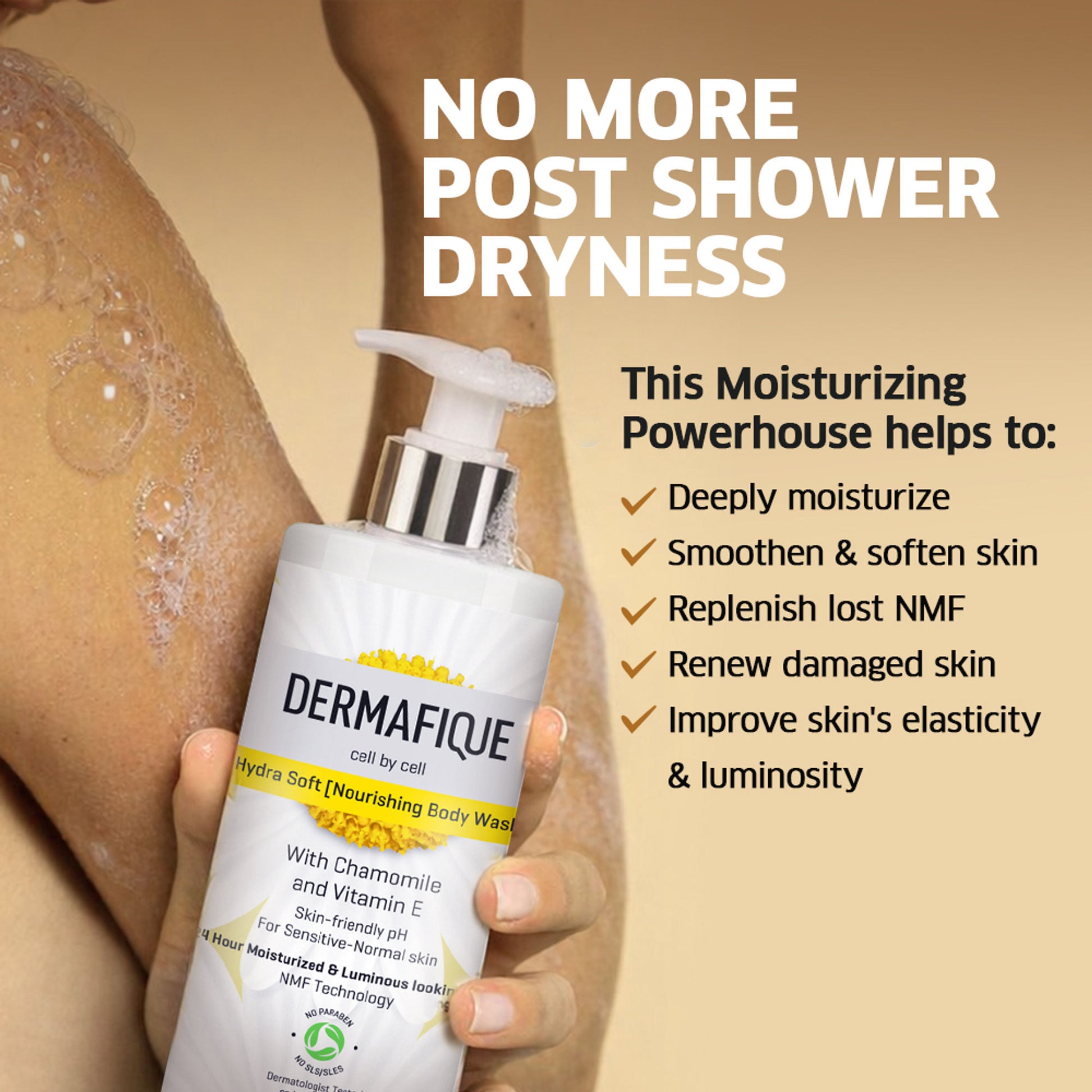 Dermafique Hydra Soft Nourishing Body Wash - 24hr Moisture, Hyaluronic Acid & NMF