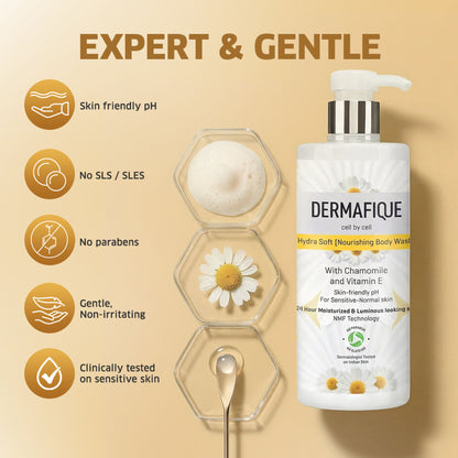 Dermafique Hydra Soft Nourishing Body Wash - 24hr Moisture, Hyaluronic Acid & NMF