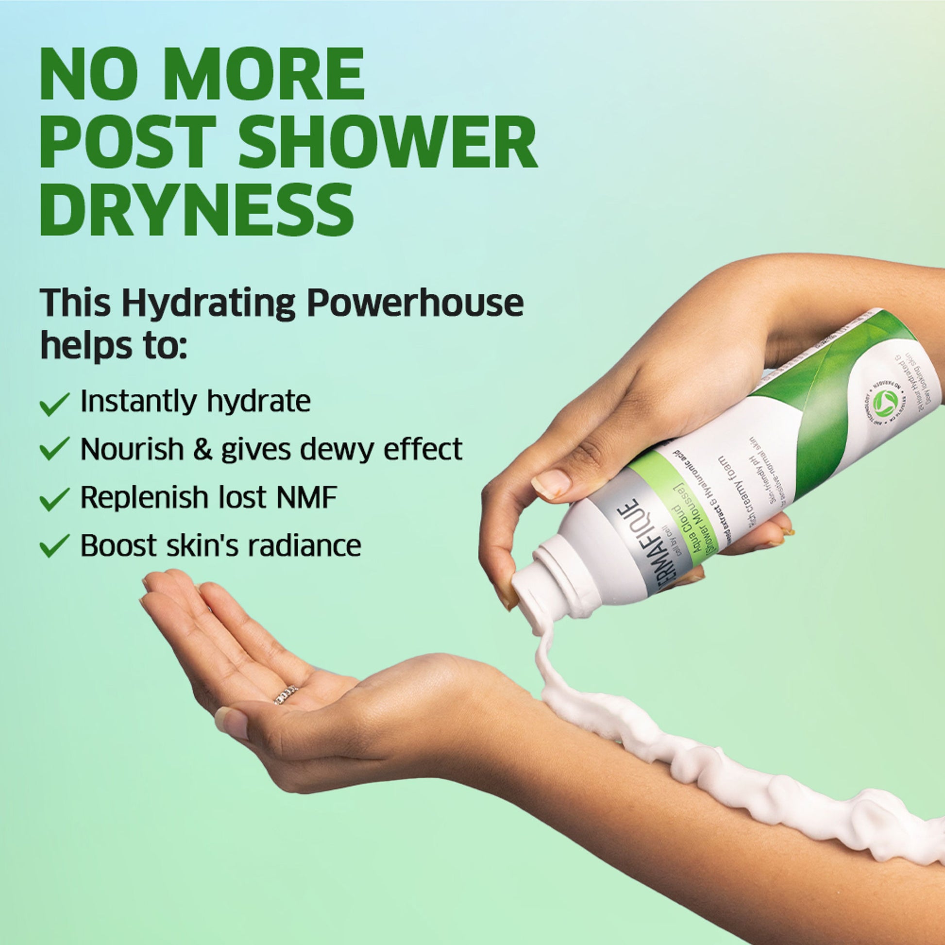 Dermafique Aqua Cloud Shower Mousse - 24 hr Hydration, Hyaluronic Acid & NMF
