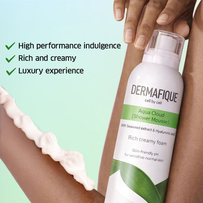 Dermafique Aqua Cloud Shower Mousse - 24 hr Hydration, Hyaluronic Acid & NMF