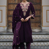 Indyancart IE Women Ethnic Motifs Embroidered Regular Velvet Kurta with Trousers & With Dupatta