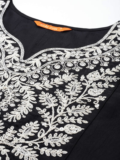 Dhiyona IE Women Floral Yoke Design Regular Thread Work Kurta with Trousers & Dupatta