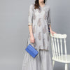 Dhiyona VA Women's Grey & Golden Angrakha Printed Kurti with Sharara