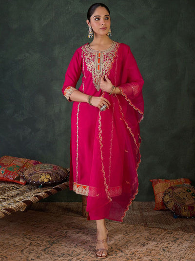 Indyancart IE Women Ethnic Motifs Embroidered Regular Kurta with Trousers & With Dupatta