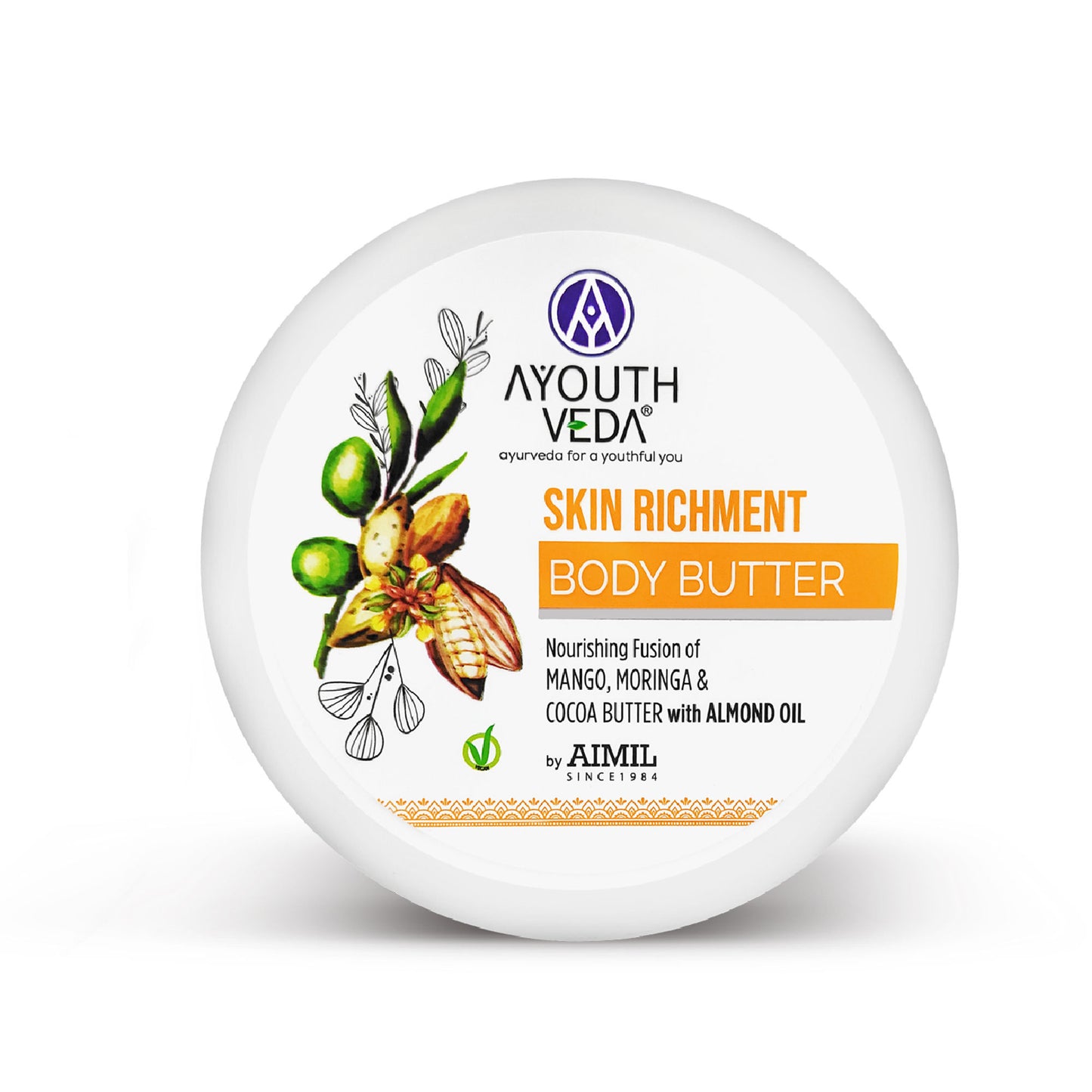 Ayouthveda Skin Enrichment Body Butter with Mango, Cocoa & Moringa for Deep Nourished Skin
