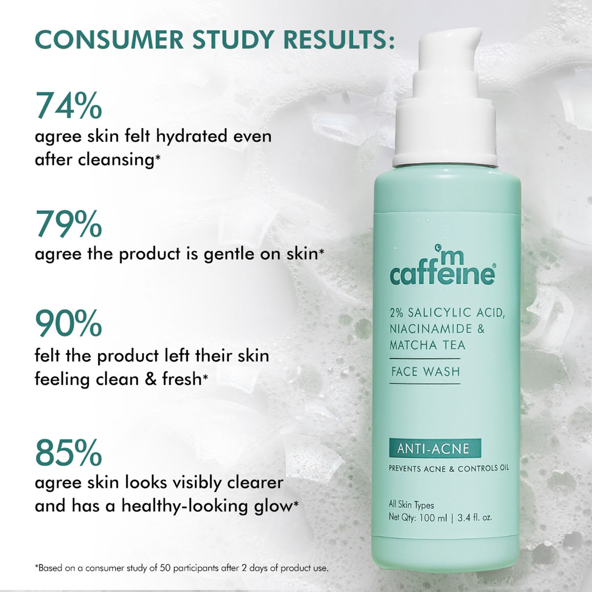 MCaffeine 2% Salicylic Acid Anti Acne Face Wash With Niacinamide & Matcha Tea, For Oil Control
