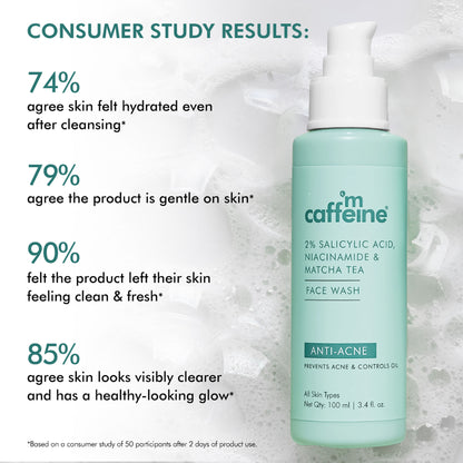 MCaffeine 2% Salicylic Acid Anti Acne Face Wash With Niacinamide & Matcha Tea, For Oil Control