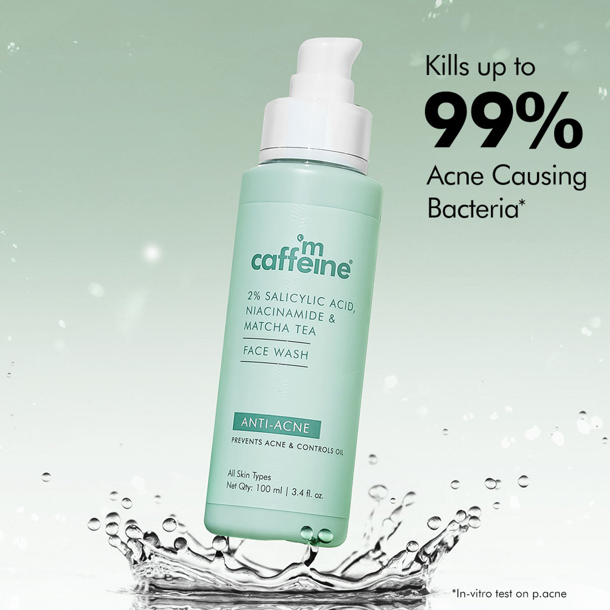 MCaffeine 2% Salicylic Acid Anti Acne Face Wash With Niacinamide & Matcha Tea, For Oil Control