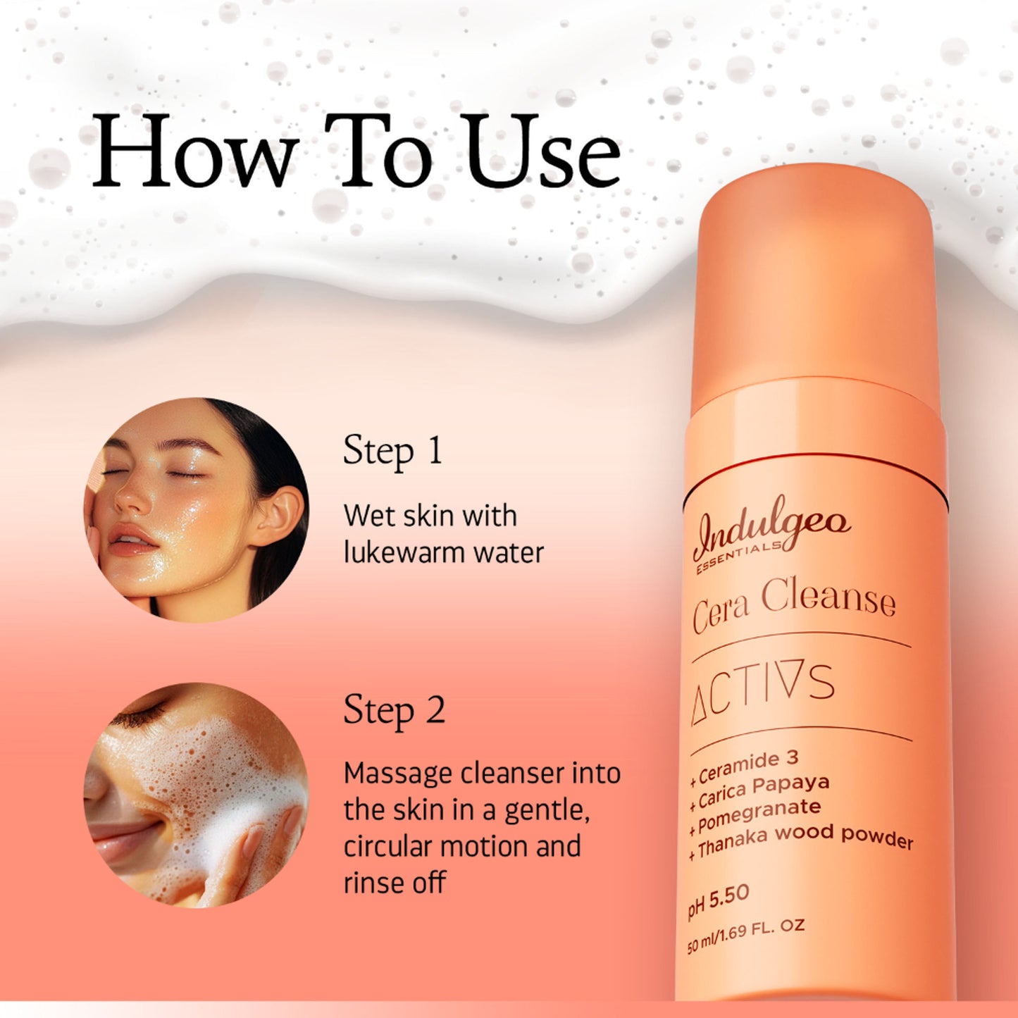 Indulgeo Essentials Cera Cleanse Activs - Ceramide Foaming Face Wash