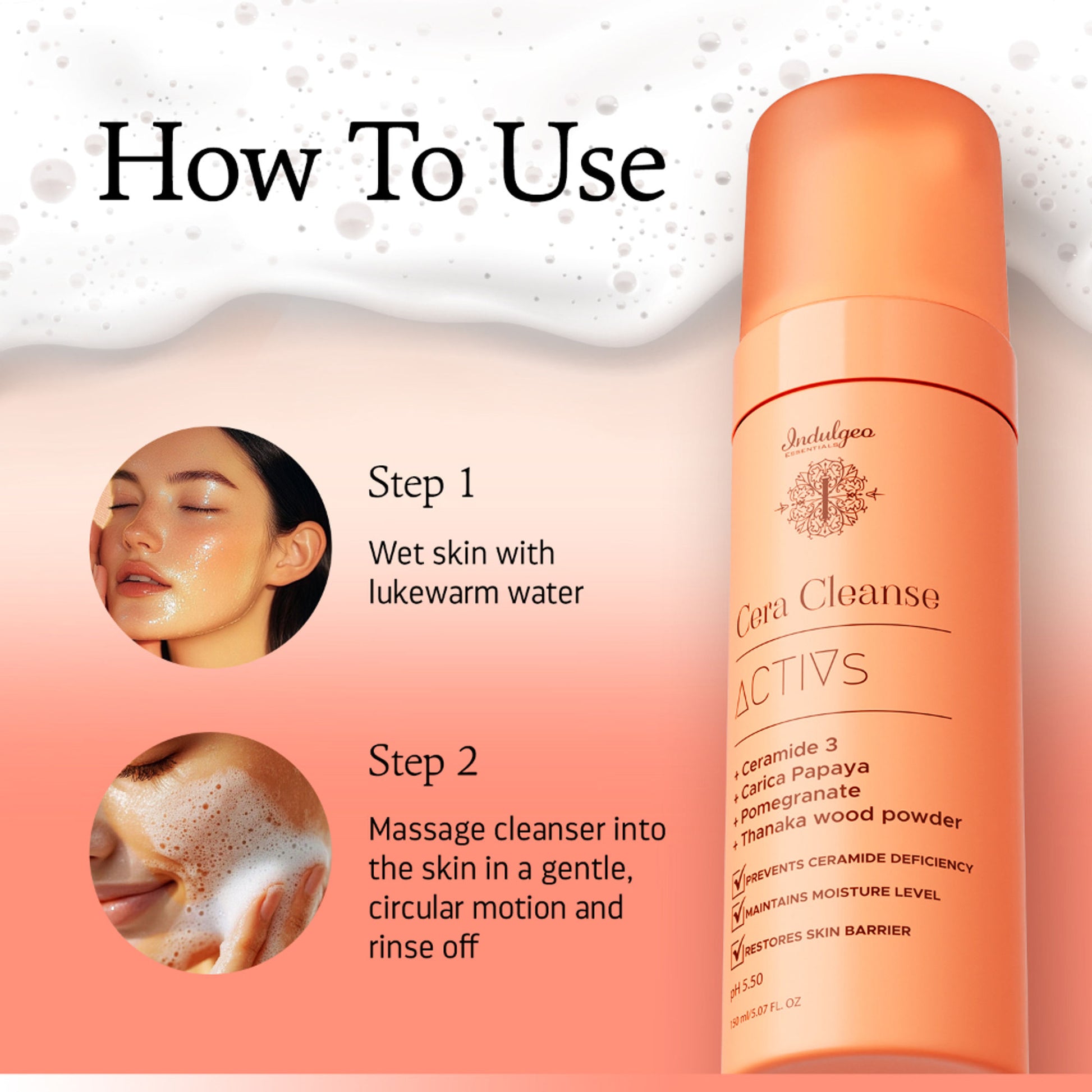 Indulgeo Essentials Cera Cleanse Activs - Ceramide Foaming Face Wash