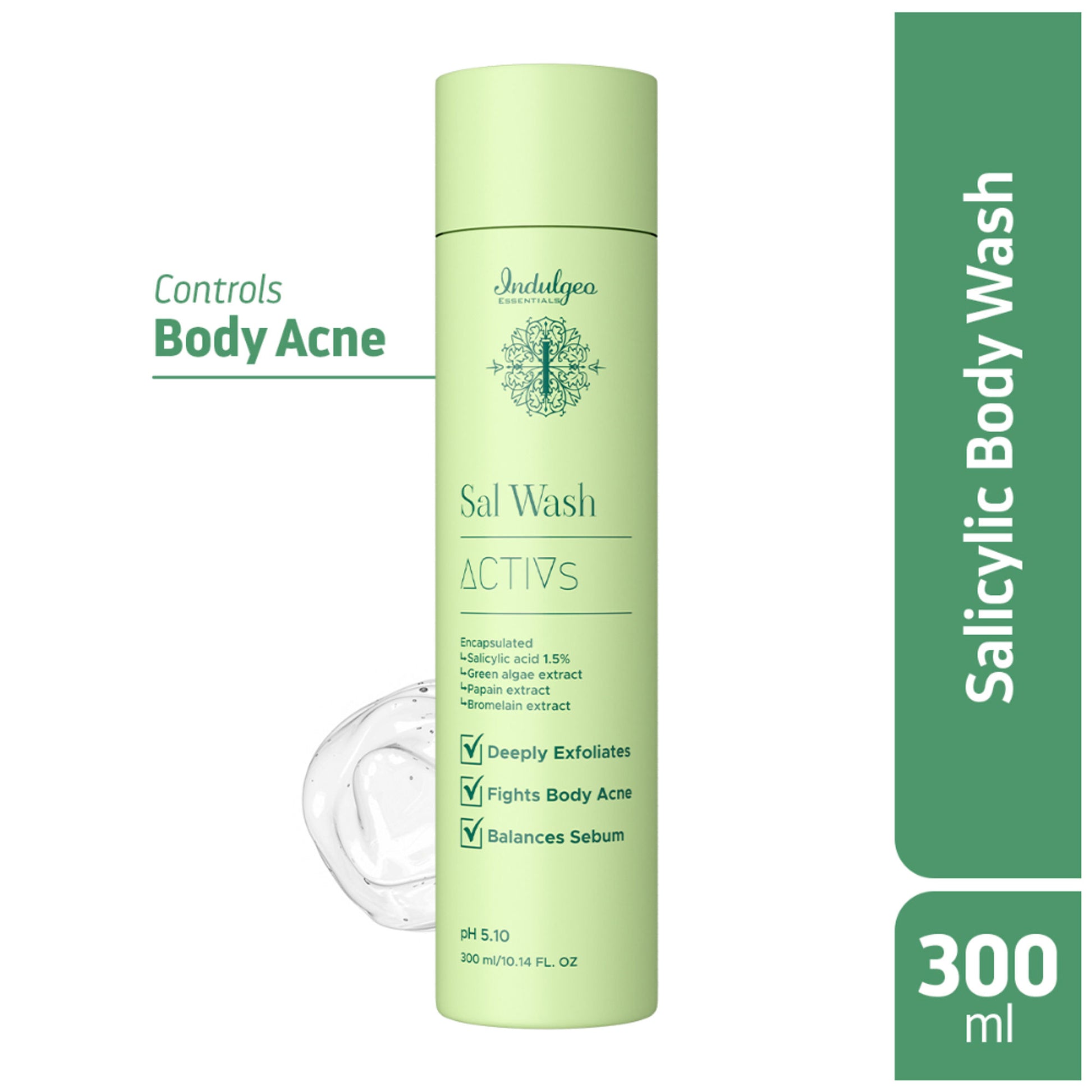 Indulgeo Essentials Sal Wash - Body Wash With Encapsulated Salicylic Acid 1.5% For Body Acne