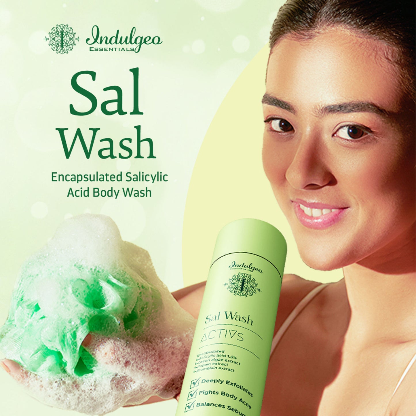 Indulgeo Essentials Sal Wash - Body Wash With Encapsulated Salicylic Acid 1.5% For Body Acne