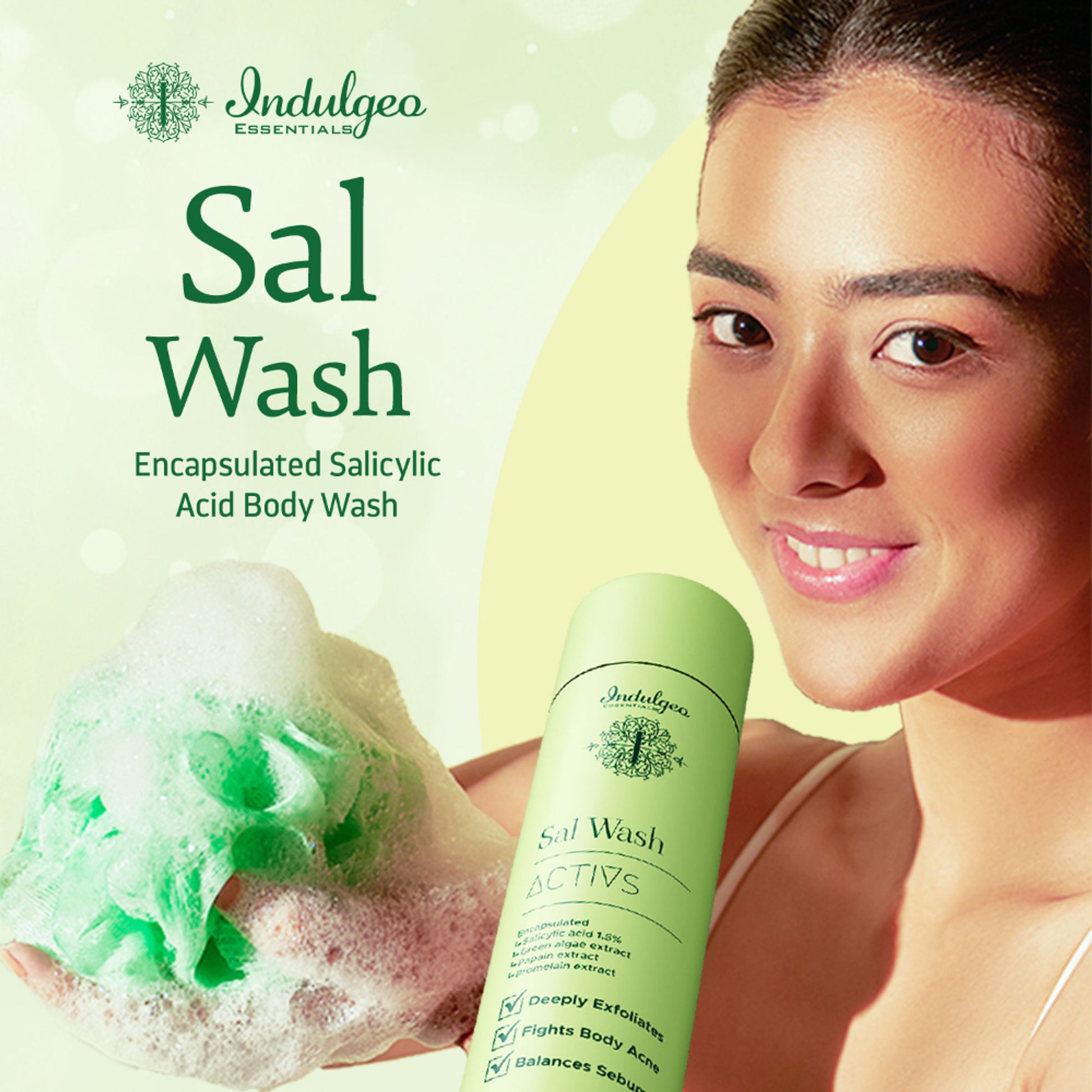 Indulgeo Essentials Sal Wash - Body Wash With Encapsulated Salicylic Acid 1.5% For Body Acne