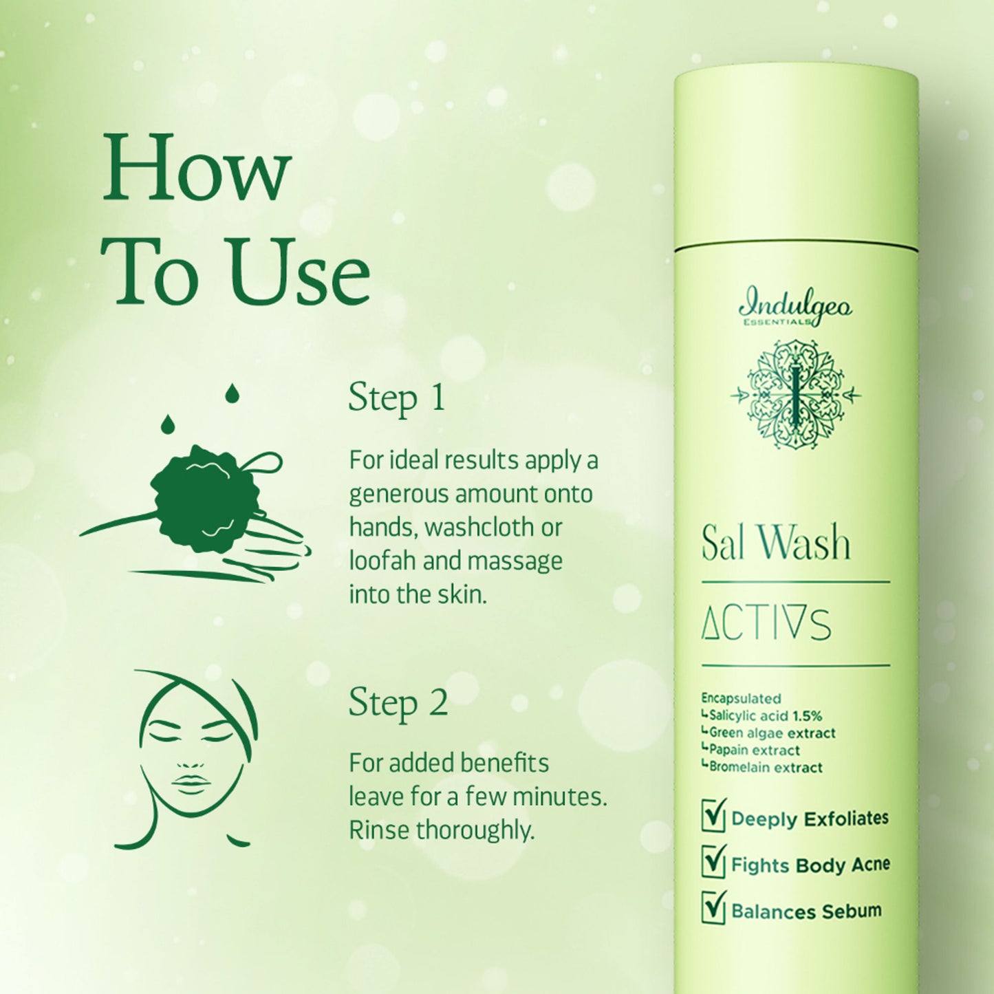 Indulgeo Essentials Sal Wash - Body Wash With Encapsulated Salicylic Acid 1.5% For Body Acne