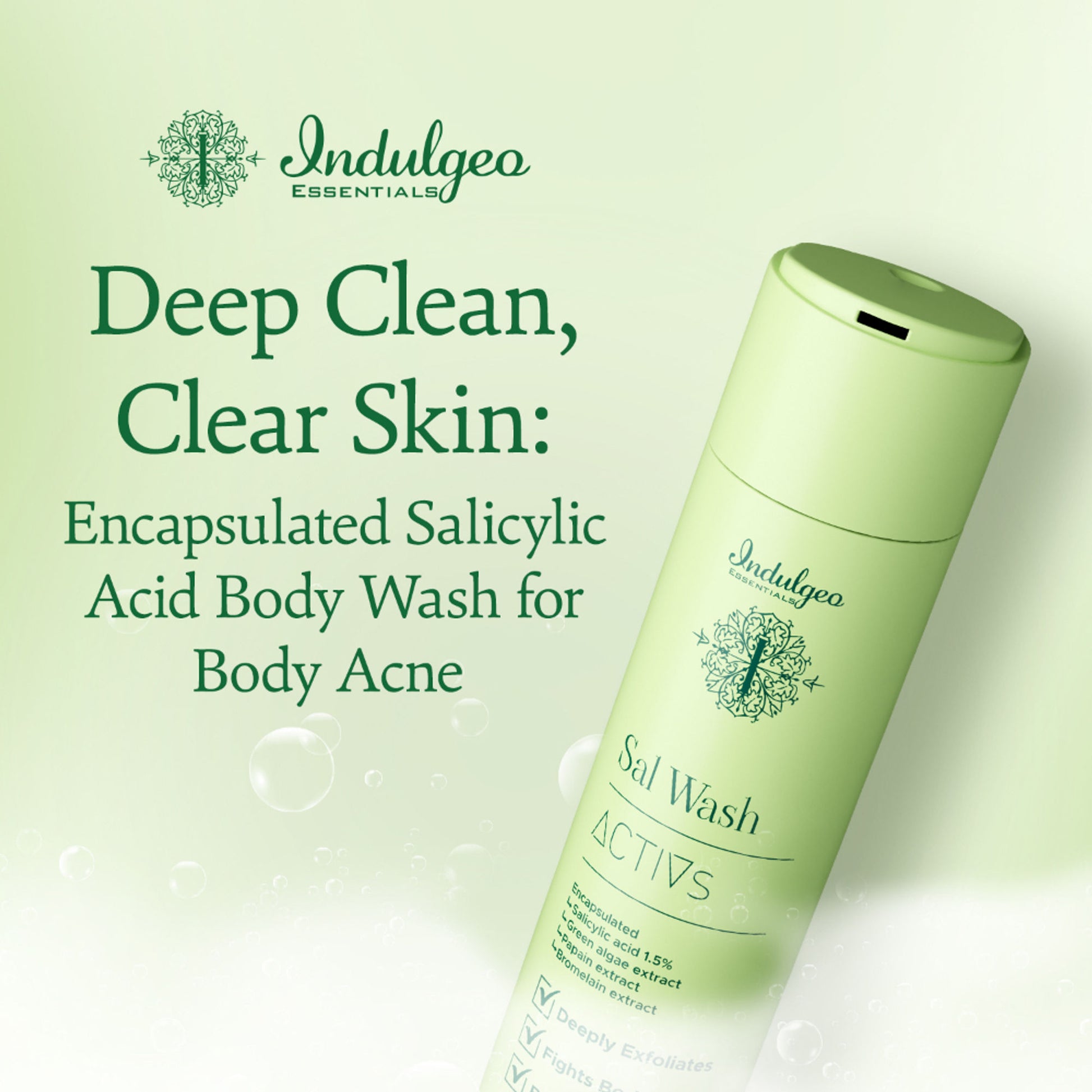 Indulgeo Essentials Sal Wash - Body Wash With Encapsulated Salicylic Acid 1.5% For Body Acne