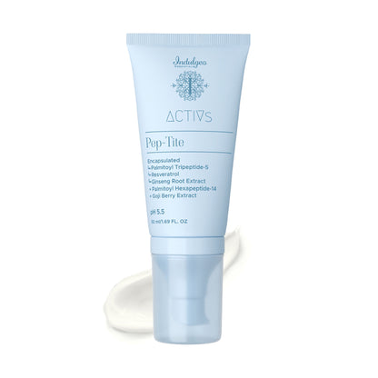 Indulgeo Essentials Pep-Tite peptide moisturizer for skin firming, reducing wrinkles, fine lines, and crow’s feet.