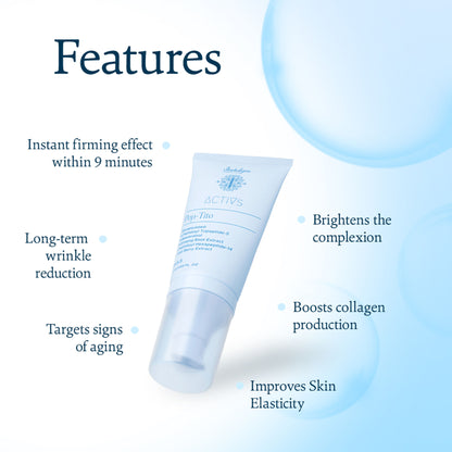 Indulgeo Essentials Pep-Tite peptide skin moisturizer for firming, reducing wrinkles, fine lines, and crow’s feet on the face.