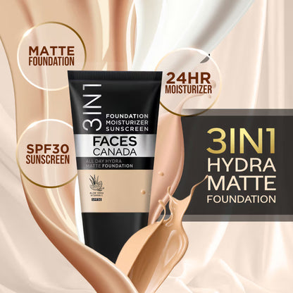 Faces Canada All Day Hydra Matte Mini - 3 In 1 Foundation + Moisturizer + SPF 30 - Rose Ivory 011