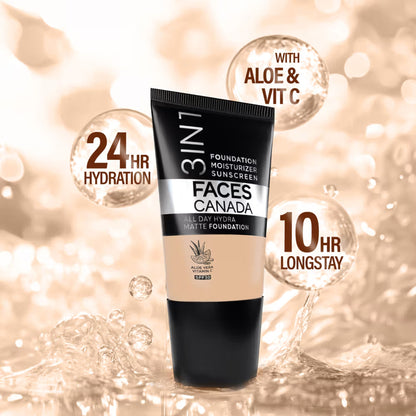 Faces Canada All Day Hydra Matte Mini - 3 In 1 Foundation + Moisturizer + SPF 30 - Warm Natural 021