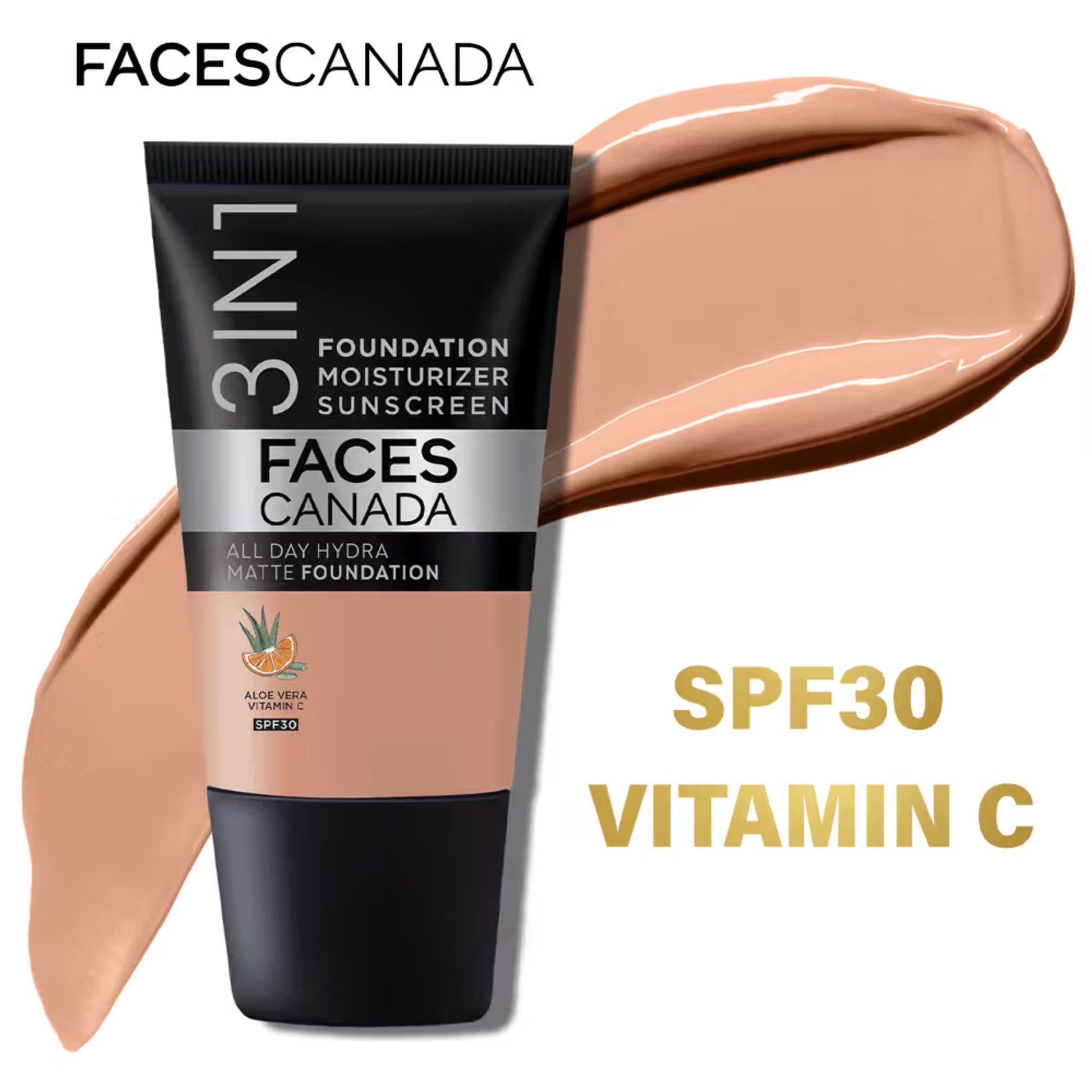 Faces Canada All Day Hydra Matte Mini - 3 In 1 Foundation + Moisturizer + SPF 30 - Caramel Natural 023