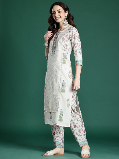 Indyancart IE Floral Printed Panelled Kurta with Trousers & Dupatta