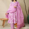 Dhiyona IE Floral Printed V Neck Pure Cotton Panelled A-Line Kurta with Trousers & Dupatta