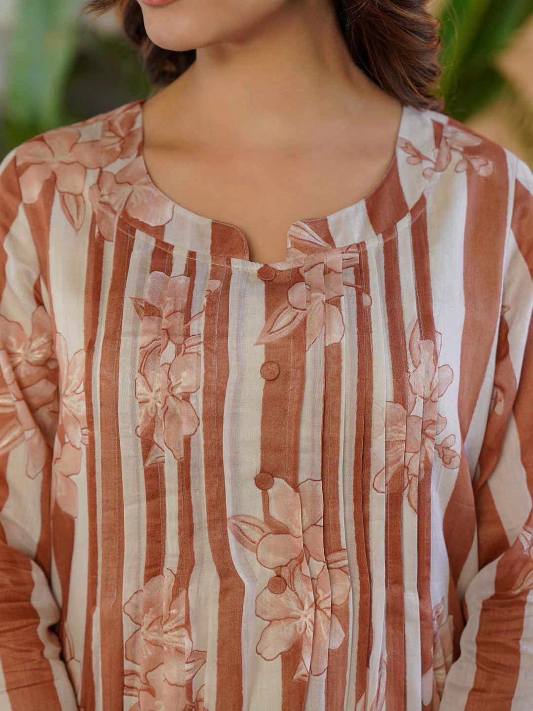 Dhiyona IE Indo era Printed Pure Cotton Round Neck Top With Trousers Co-Ords Set
