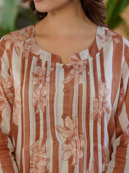 Dhiyona IE Indo era Printed Pure Cotton Round Neck Top With Trousers Co-Ords Set