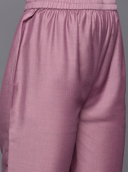 Indyancart VA Women's Mauve Ethnic Motifs Embroidered Gotta Patti Kurta with Trousers & With Dupatta