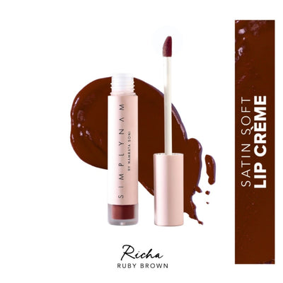 Simply Nam Satin Soft Lip Creme, Hydrating, Botanical Colour for Everyday Lips - Richa - Ruby Brown