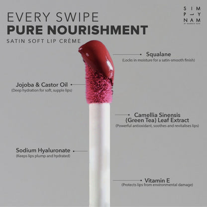 Simply Nam Satin Soft Lip Creme, Hydrating, Botanical Colour for Everyday Lips - Dusty Pink