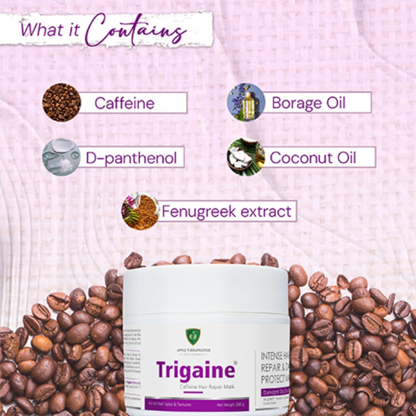Trigaine Caffeine Hair Repair Mask for Damaged, Dull & Frizzy Hair, Xylishine, Vitamin E & Caffeine