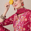 Dhiyona IE Floral Printed Notch Neck Beads & Stones Pure Cotton Kurta Trousers & Dupatta
