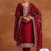 Dhiyona IE Floral Yoke Design V-Neck Sequinned Detail Straight Kurta & Trousers With Dupatta