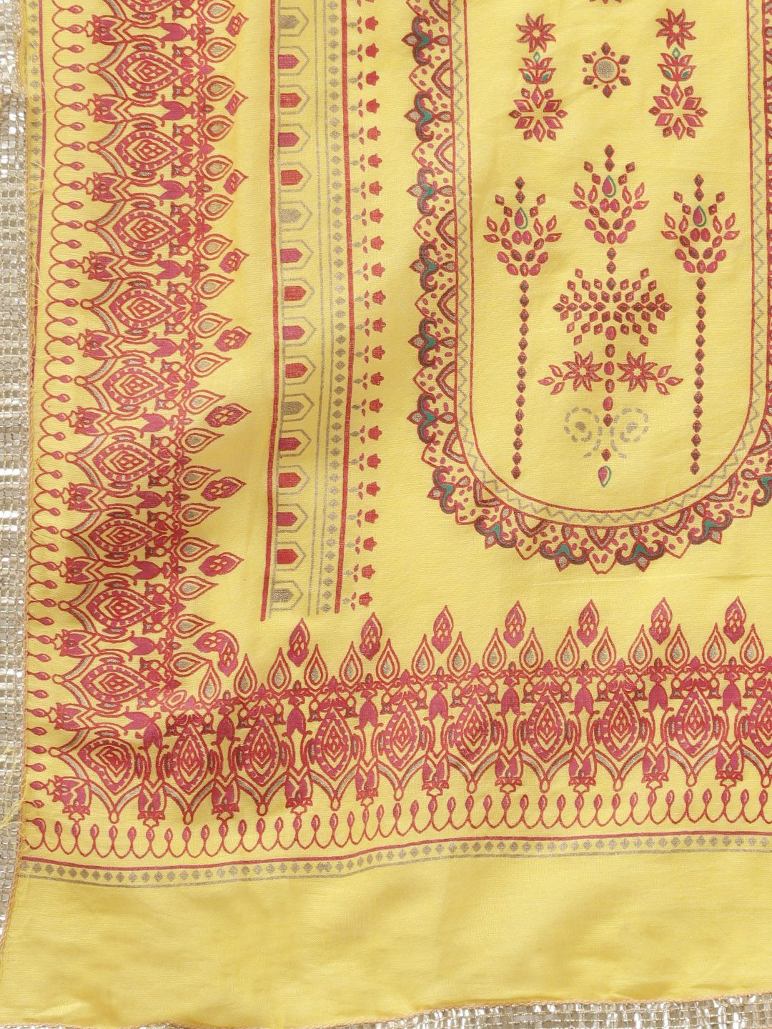 Indyancart IE Women Red Ethnic Motifs Printed Panelled Mirror Work Kurta with Trousers & With Dupatta
