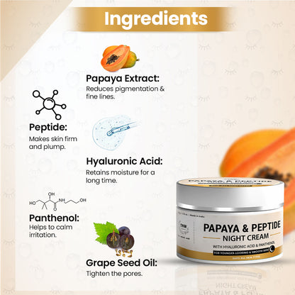 TNW The Natural Wash Papaya & Peptide Night Cream For Repairing Skin With Hyaluronic Acid