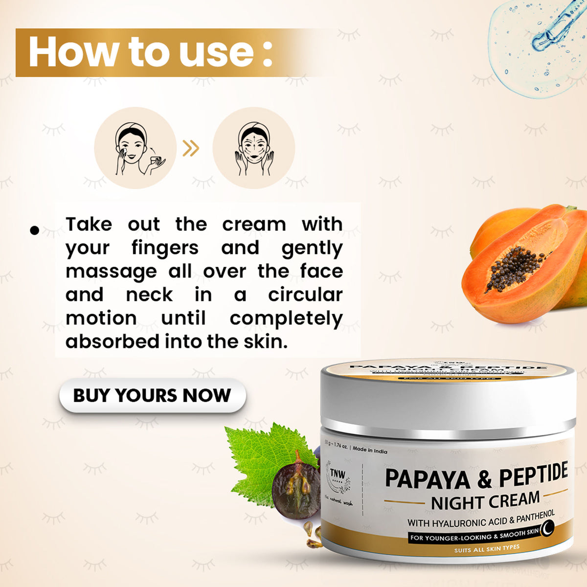 TNW The Natural Wash Papaya & Peptide Night Cream For Repairing Skin With Hyaluronic Acid