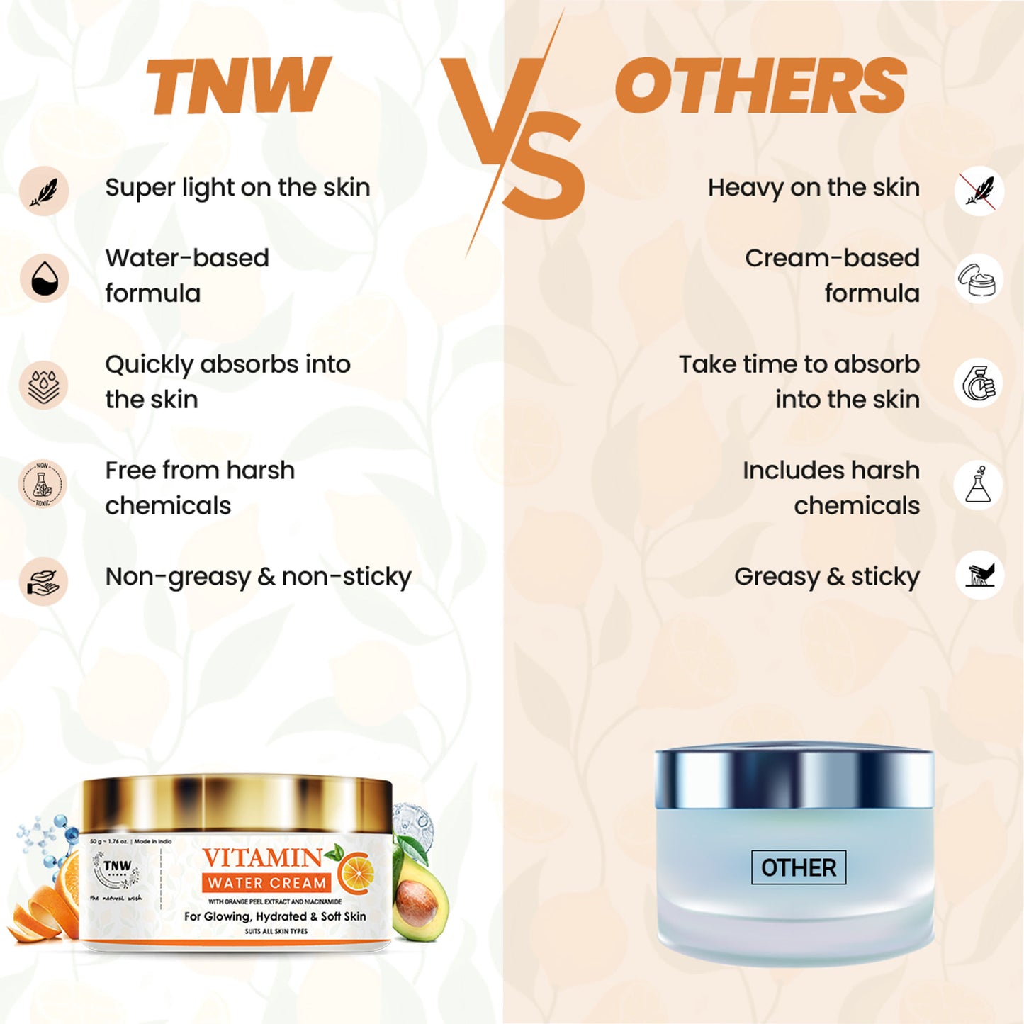 TNW The Natural Wash Vitamin C Water Cream Face Moisturizer With Orange Peel & Niacinamide