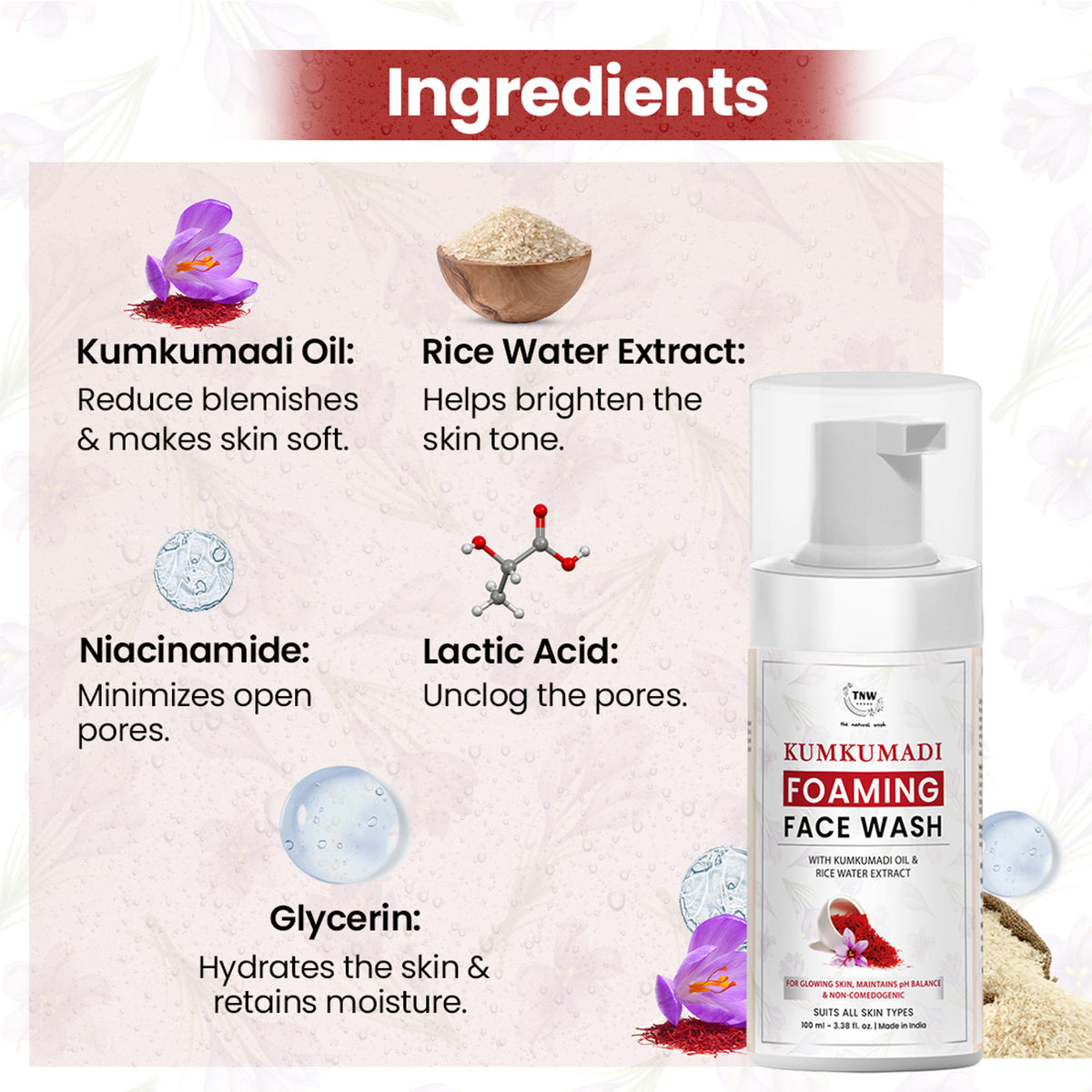 TNW The Natural Wash Oil-Controlling Kumkumadi Foaming Face Wash For Glowing Skin