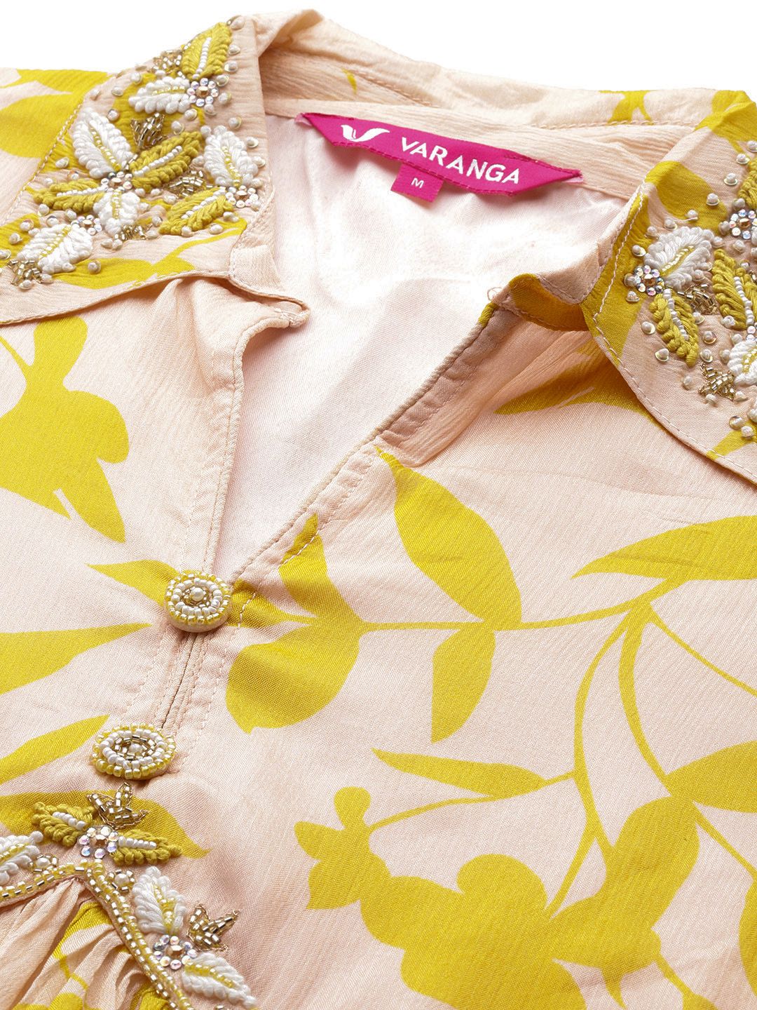 Indyancart VA Floral Embroidered Empire Beads & Stones Pure Silk Kurti with Sharara & Dupatta